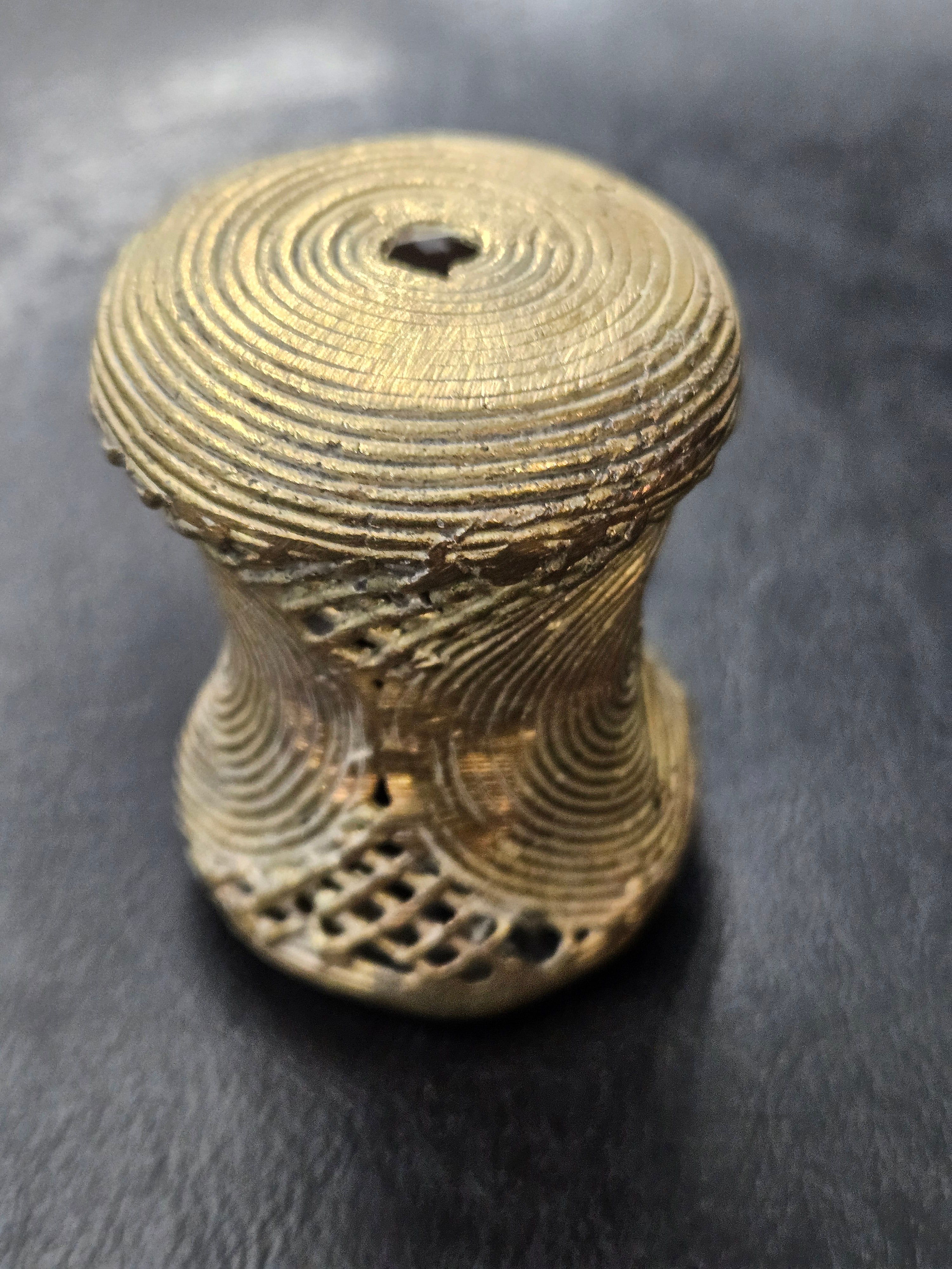Oversized Ashanti Brass Talking Drum Pendant — Spiral Coil Design