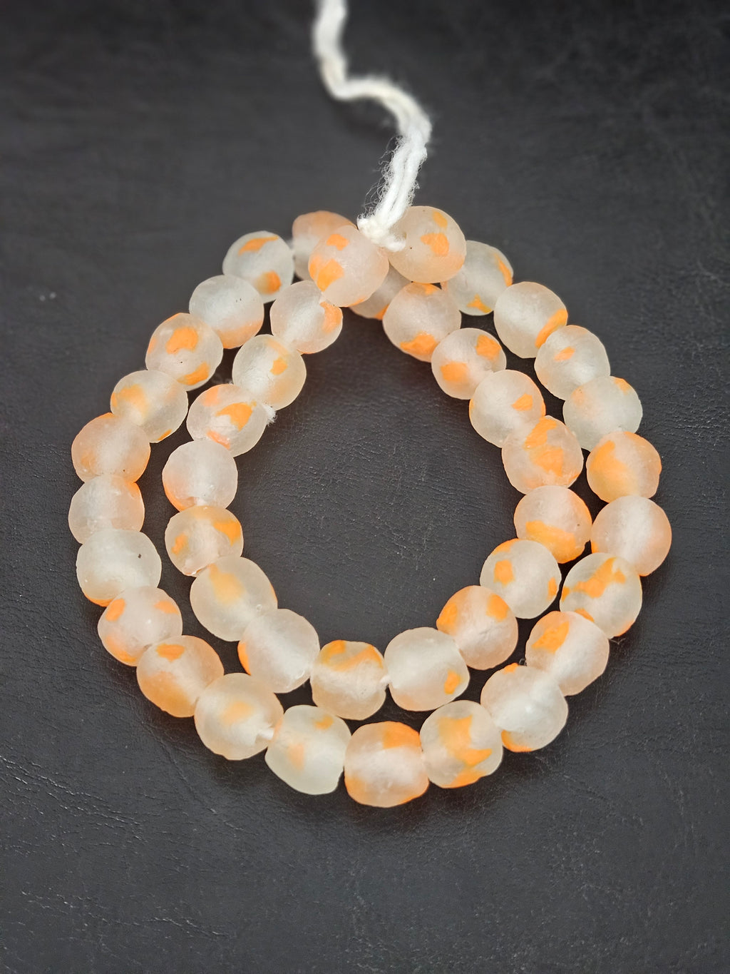 Authentic African Beads from Ghana | Orange Speckled Translucent Krobo Recycled Glass Beads | Handmade 12–14mm