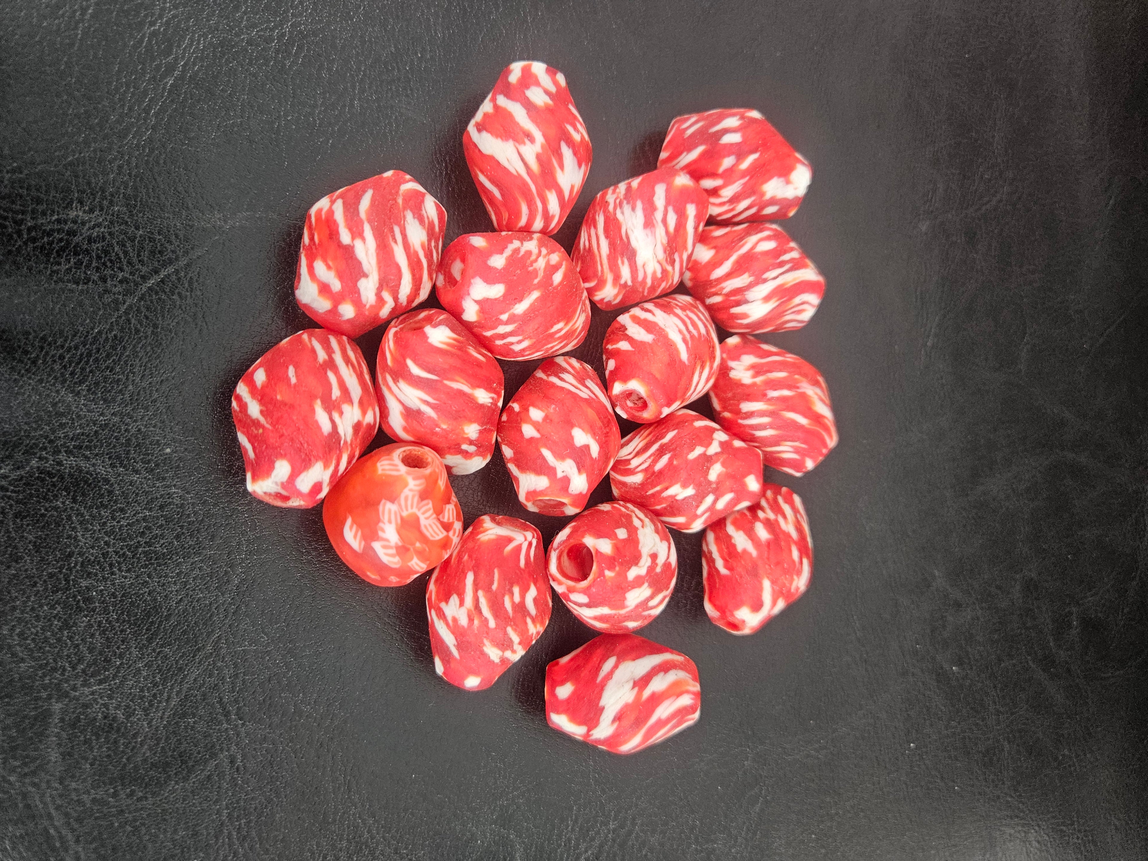 Red African Beads Bundle – Krobo Glass Rondelles + Bicone Focals