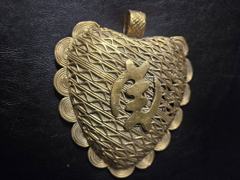 Oversized Gye Nyame Adinkra Brass Pendant – Handcrafted in Ghana