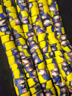Designer Patterned Trade Beads – Yellow, Blue & Red Motif Strand