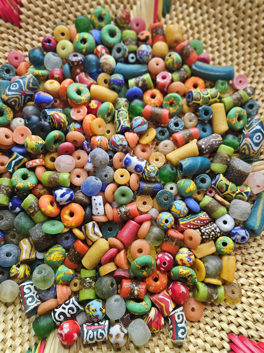 Large Assorted Krobo Recycled Glass Bead Batch