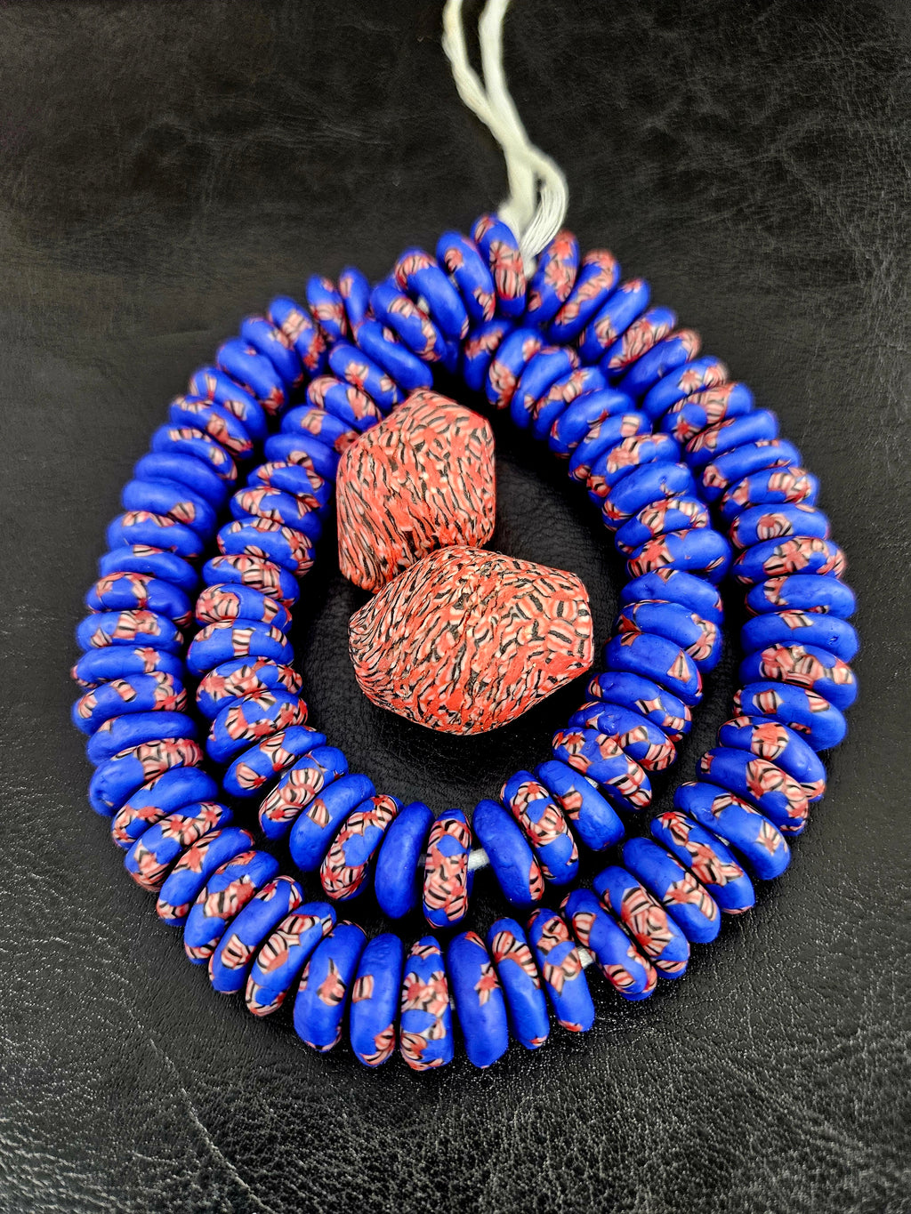 African Glass Bead Bundle – Cobalt Krobo Fused Rondelles + 2 Focal Beads