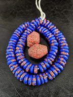 African Glass Bead Bundle – Cobalt Krobo Fused Rondelles + 2 Focal Beads