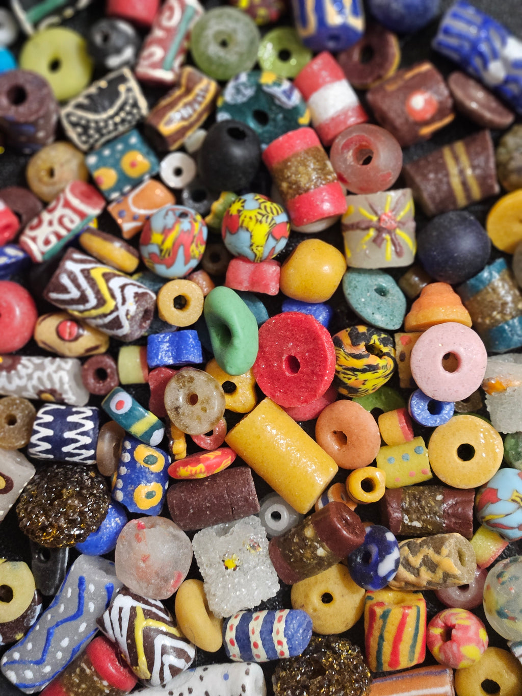 African Krobo Recycled Glass Beads – 1 Cup Bead Mix (160+ Handmade Ghana Beads for Jewelry Design, 1lb)