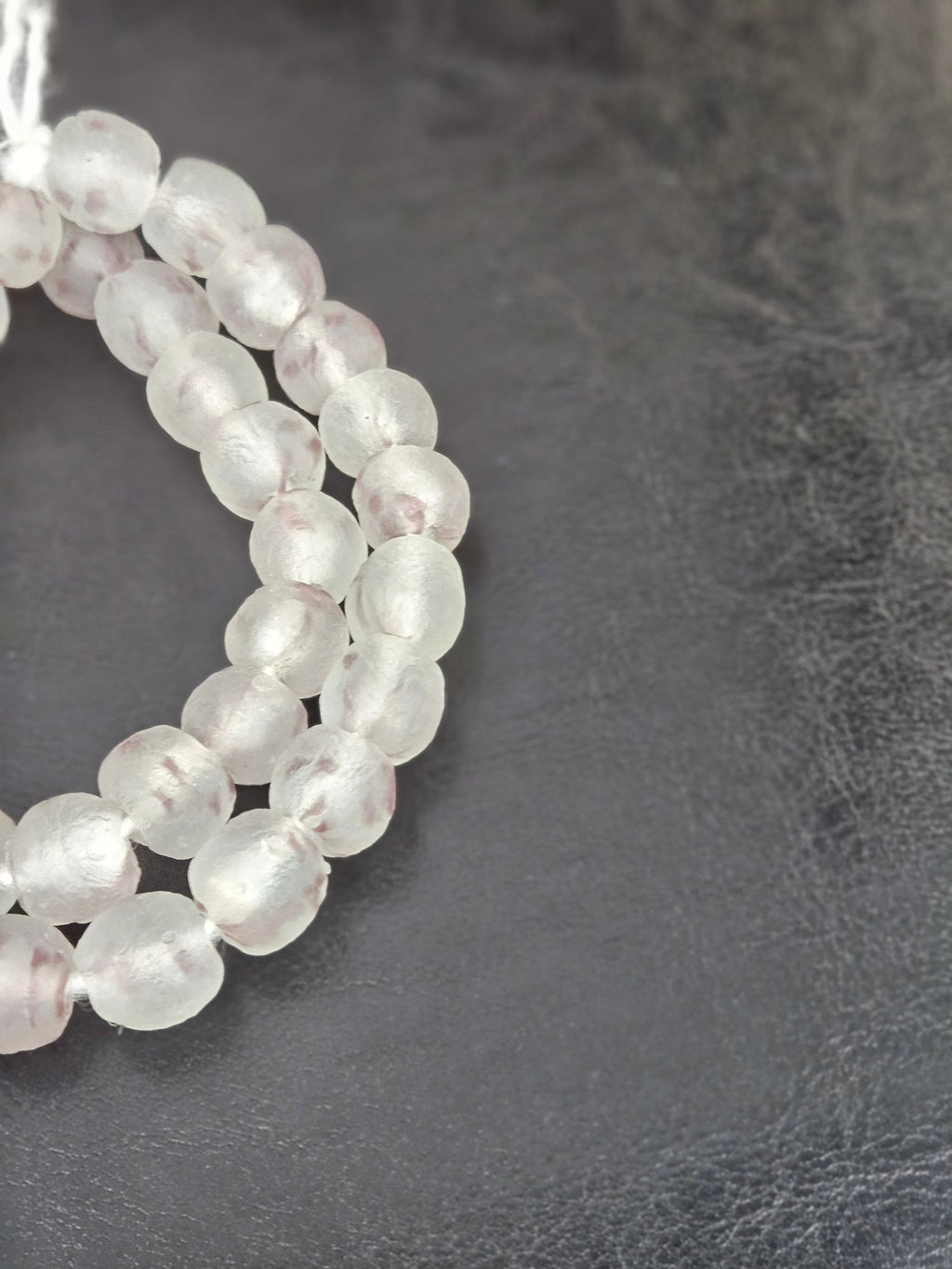 Authentic African Beads from Ghana | Chunky Blush Frost Translucent Recycled Glass Beads | Handmade Krobo Beads 12–14mm
