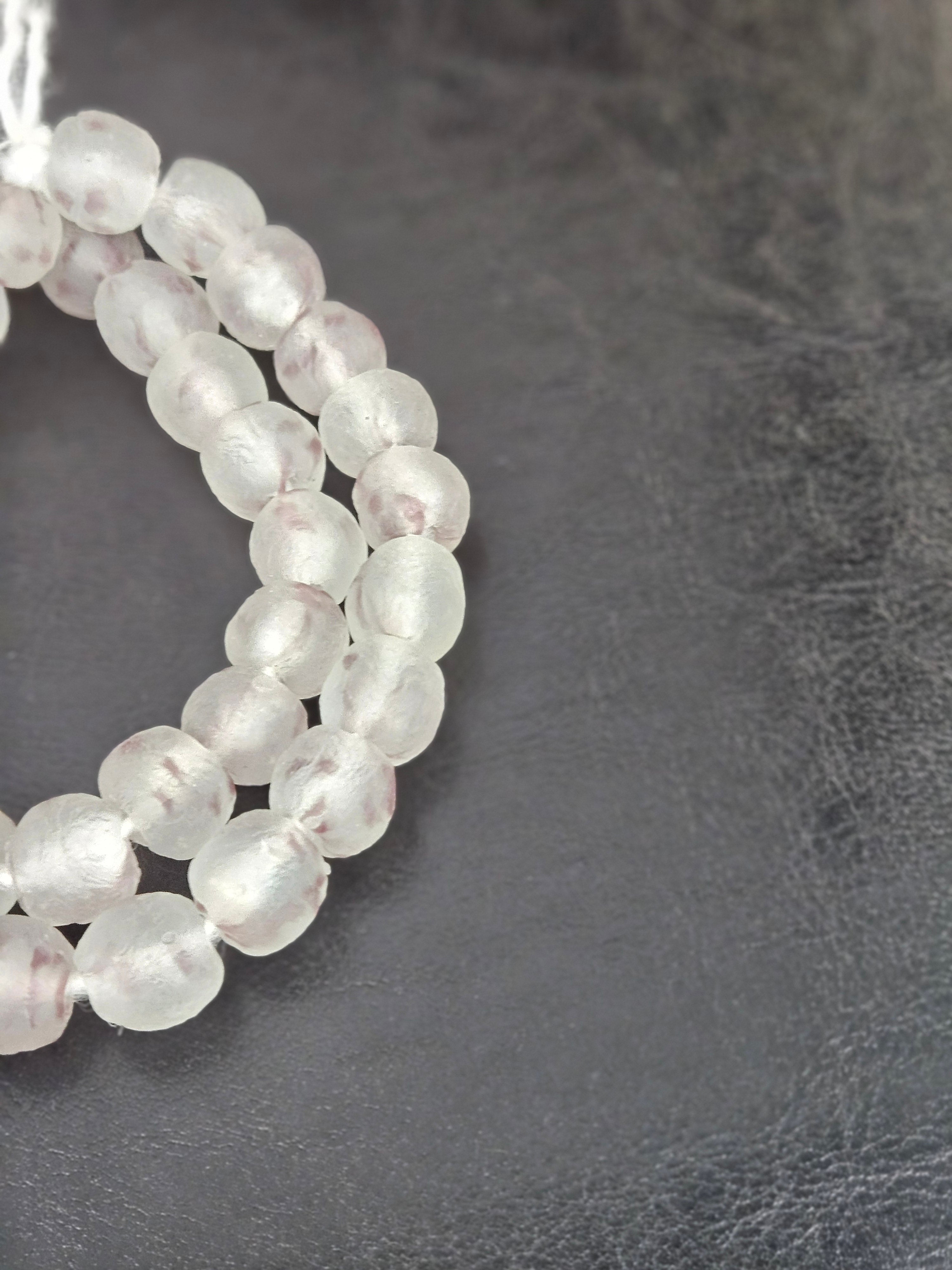 Authentic African Beads from Ghana | Chunky Blush Frost Translucent Recycled Glass Beads | Handmade Krobo Beads 12–14mm