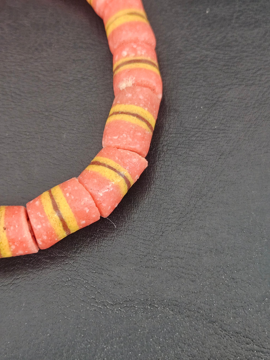 Red Striped Krobo Kente Glass Beads | Handcrafted Powdered Glass Beads from Ghana | Approx. 17 Beads