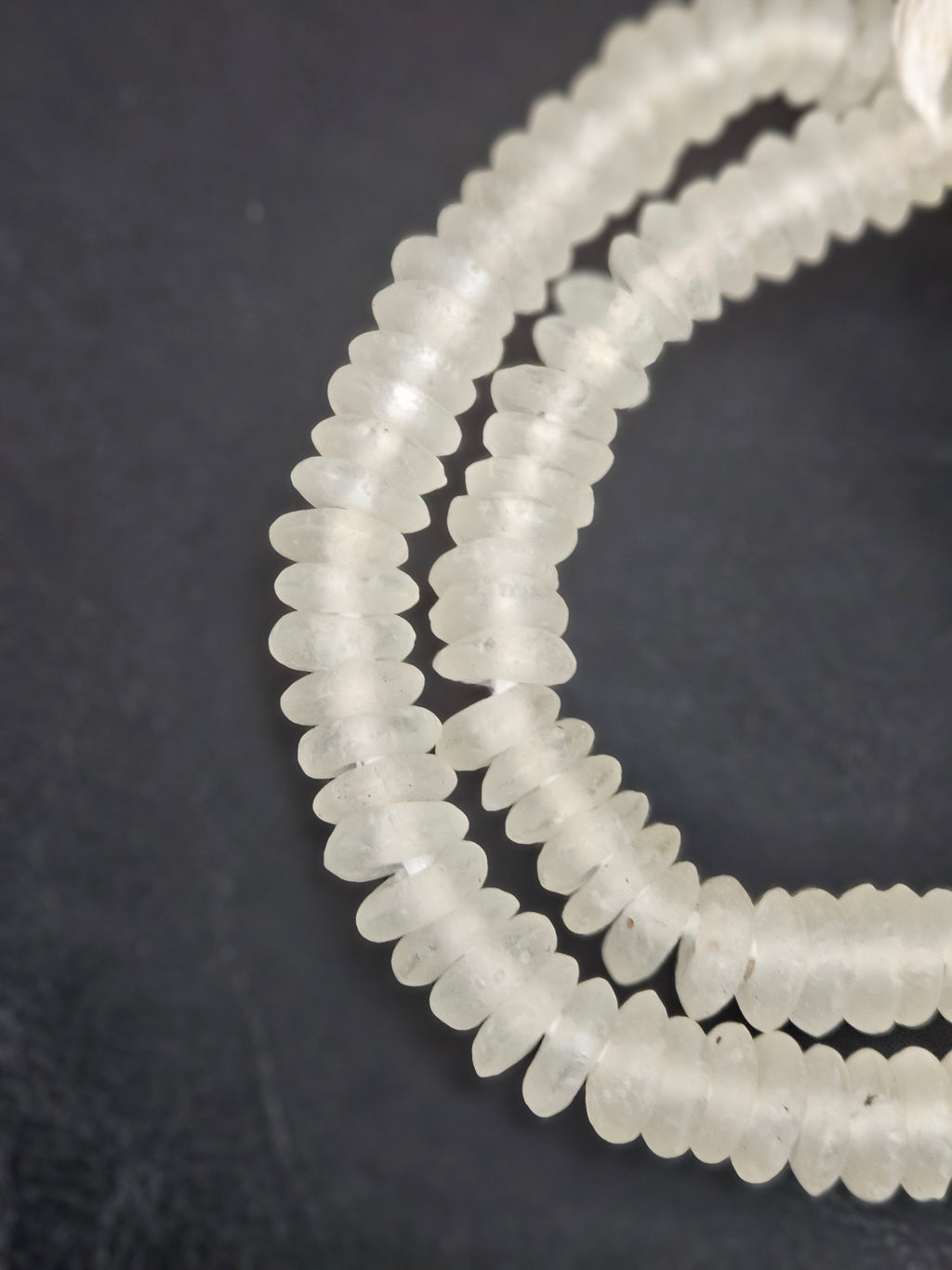 Crystal White Krobo Translucent Recycled Glass Rondelle Beads | Sustainable Handmade Designer Beads