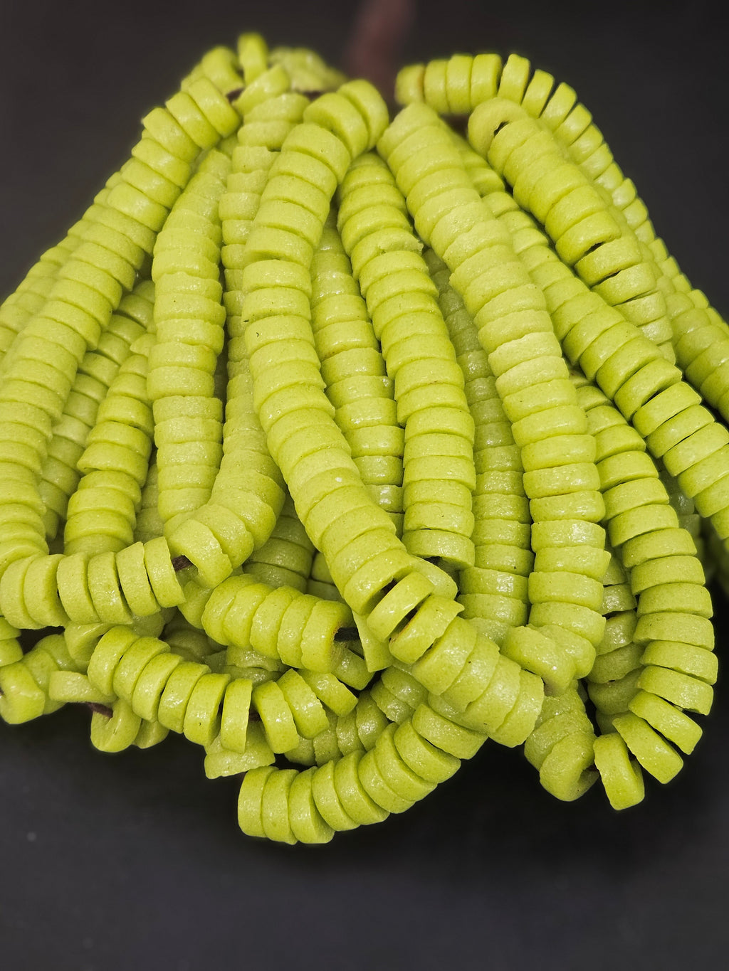 Sage Green Painted Krobo Glass Tube Beads | Handmade Recycled Glass Beads from Ghana