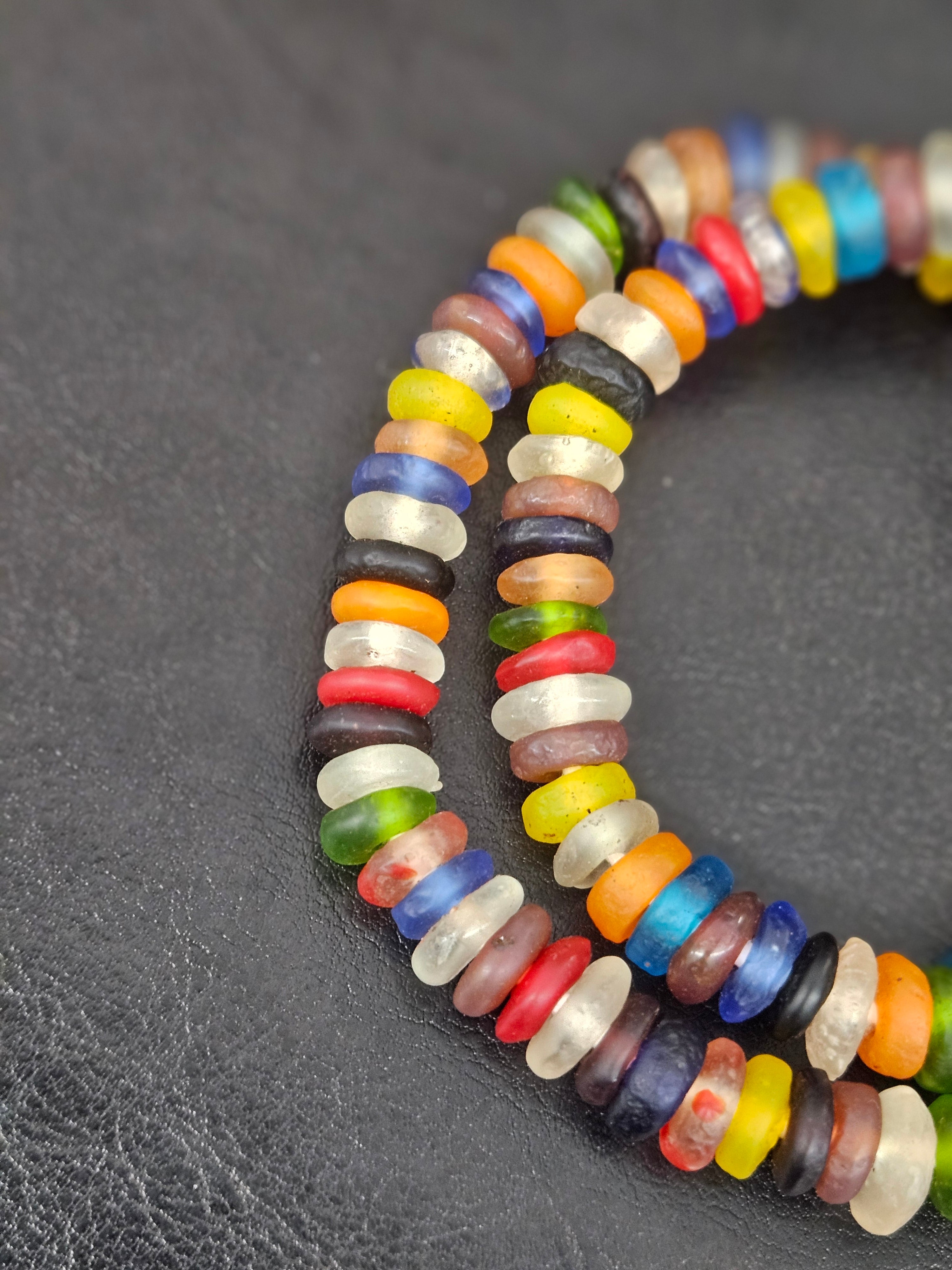 Authentic Designer Mix Krobo Translucent Recycled Glass Rondelle Beads | Handmade Ghana African Glass Beads for Jewelry Making & Wholesale