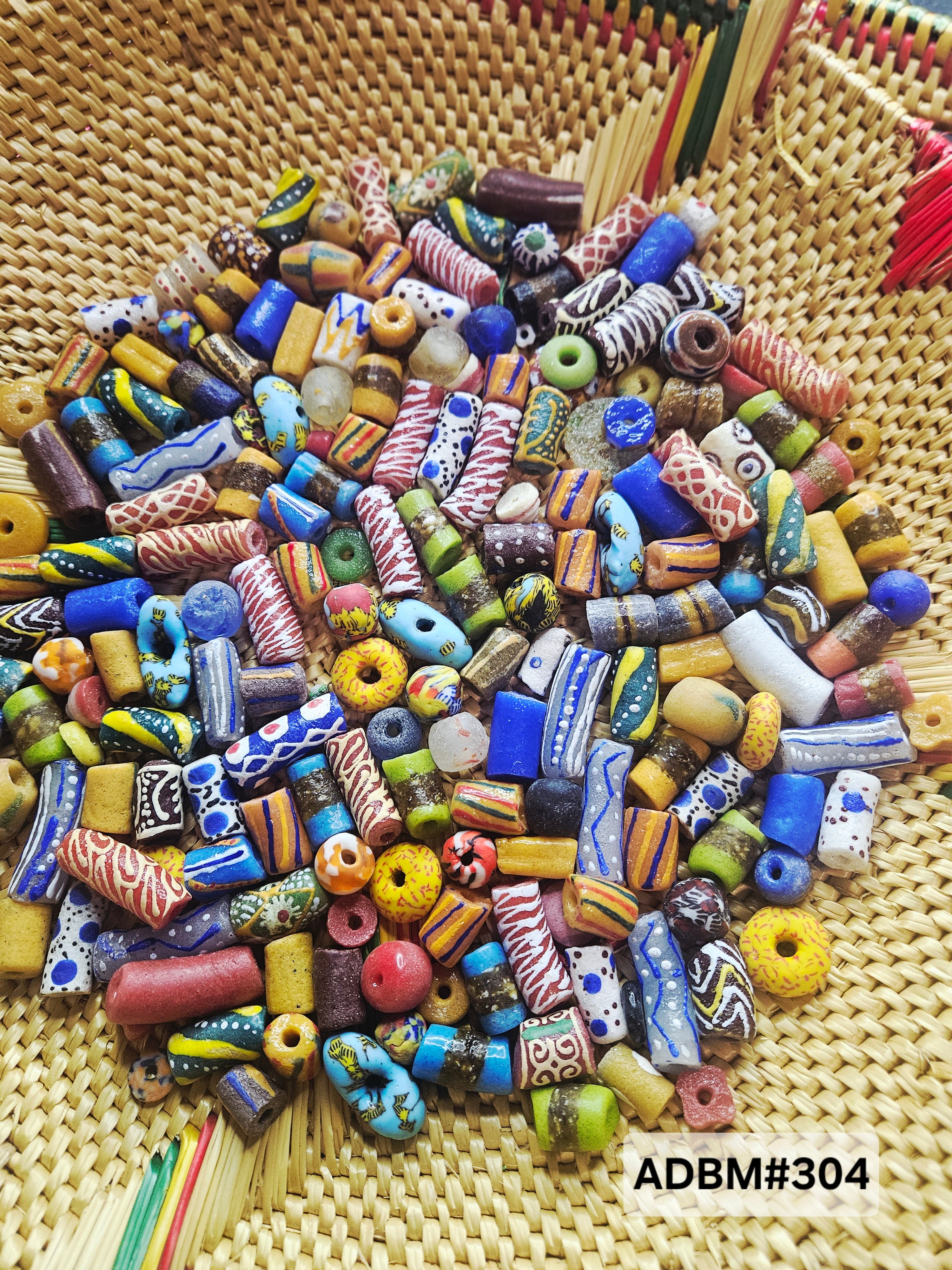 300+ Assorted Krobo Recycled Glass Beads Mix (4–30mm)