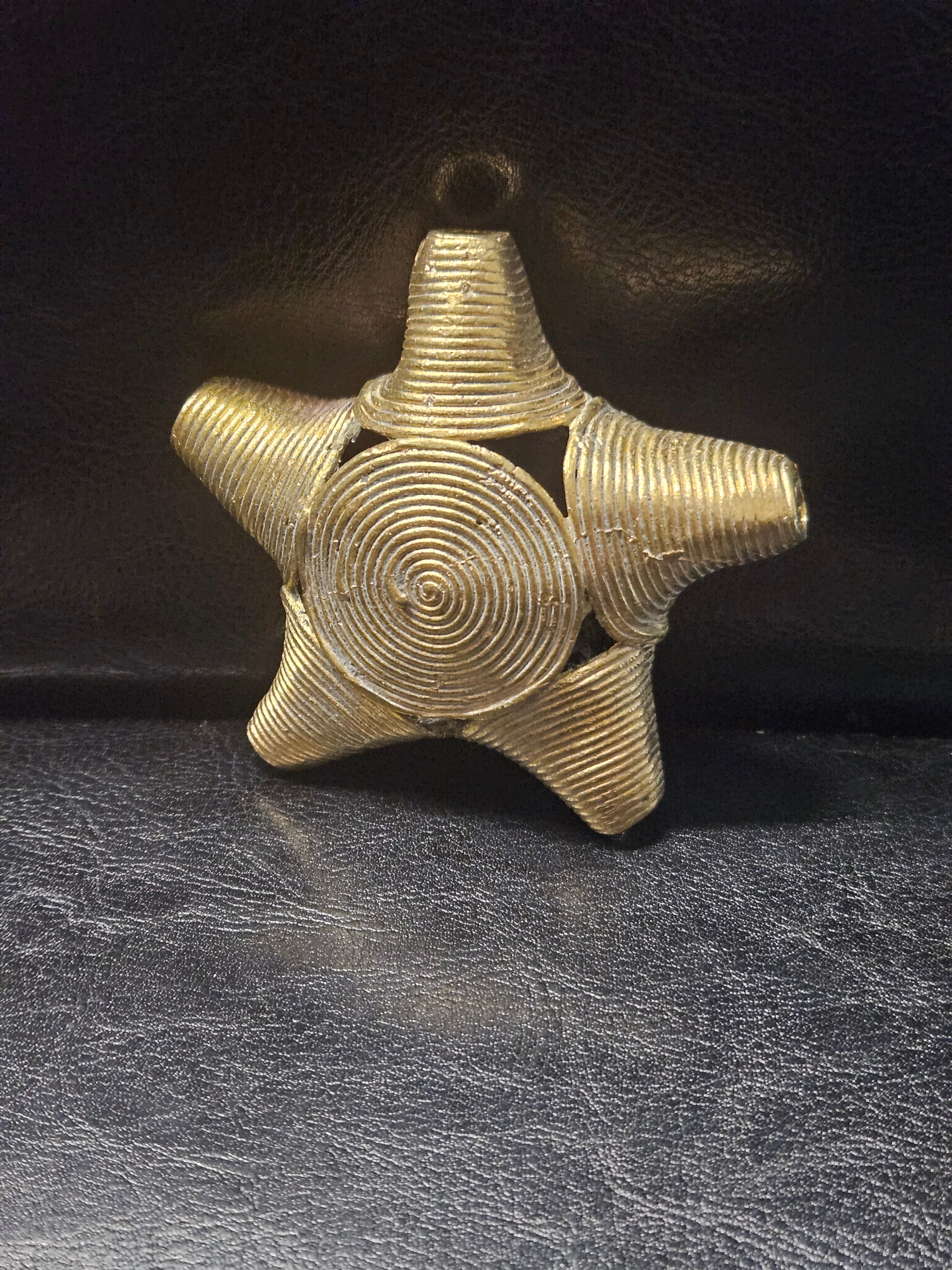 Oversized African Brass Star Bead – Ashanti Spiral Focal Bead