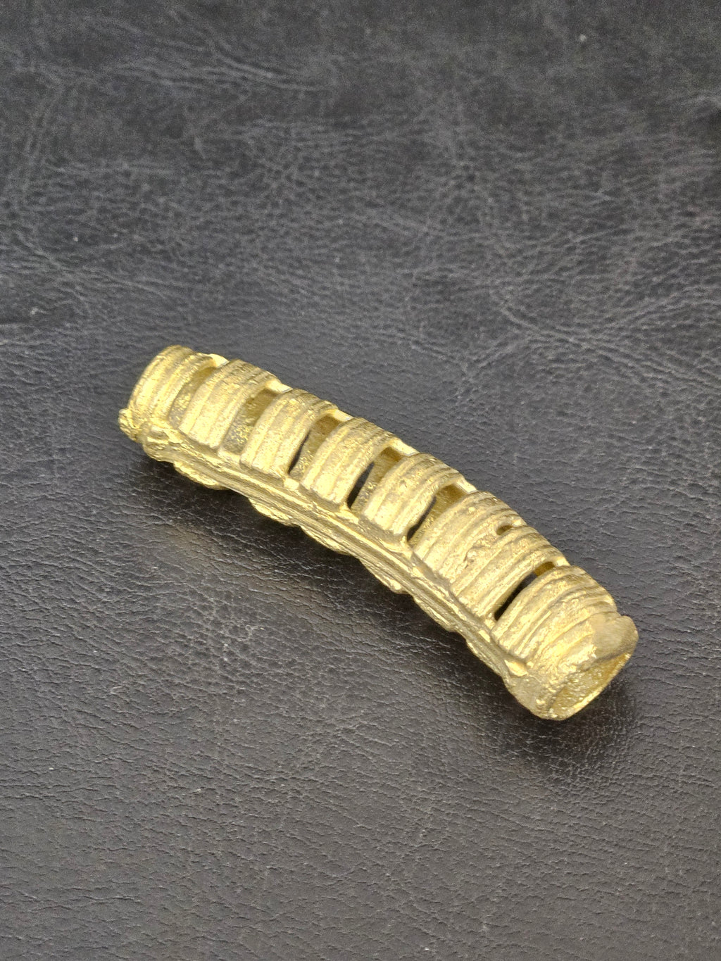 Handcrafted Ashanti Brass Curved Ladder Component Bead | Large Hole African Brass Focal Bead | Ghana Artisan Jewelry Connector 10-12x60mm