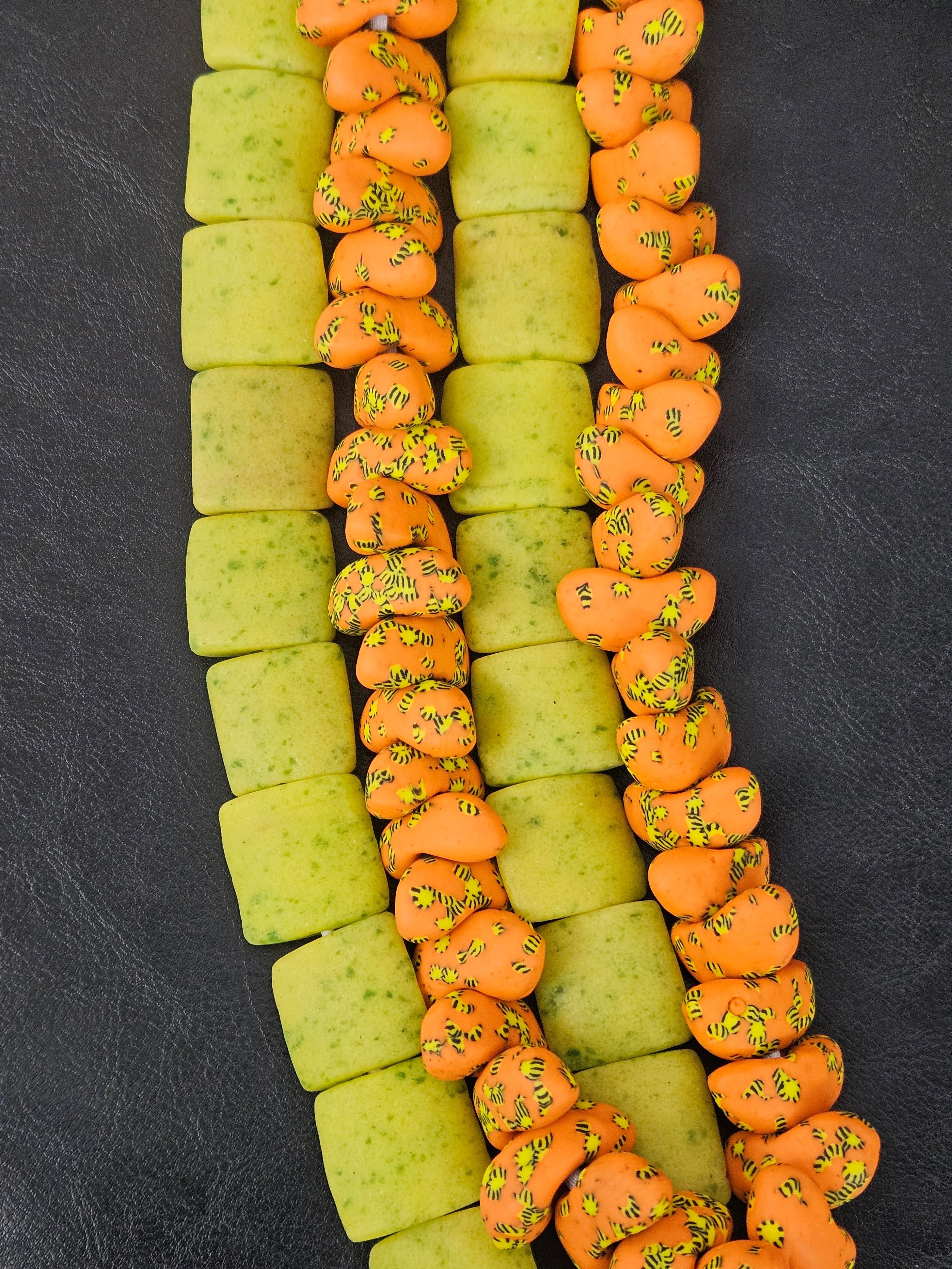 African Krobo Glass Bead Bundles | Canoe & Pillow Square Beads