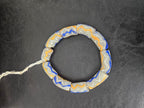 African Glass Beads – Painted Krobo Long Tubes, Gray Blue & Gold