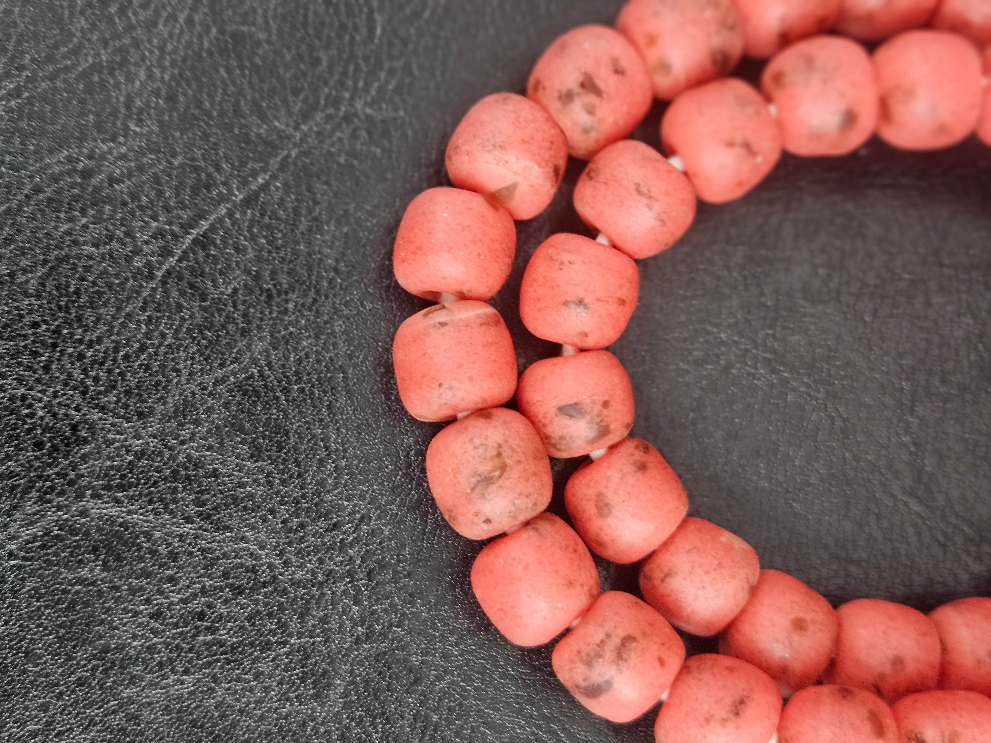Authentic Krobo Powdered Glass Beads Ghana | Matte Coral Recycled Glass Beads | 13–14mm African Beads