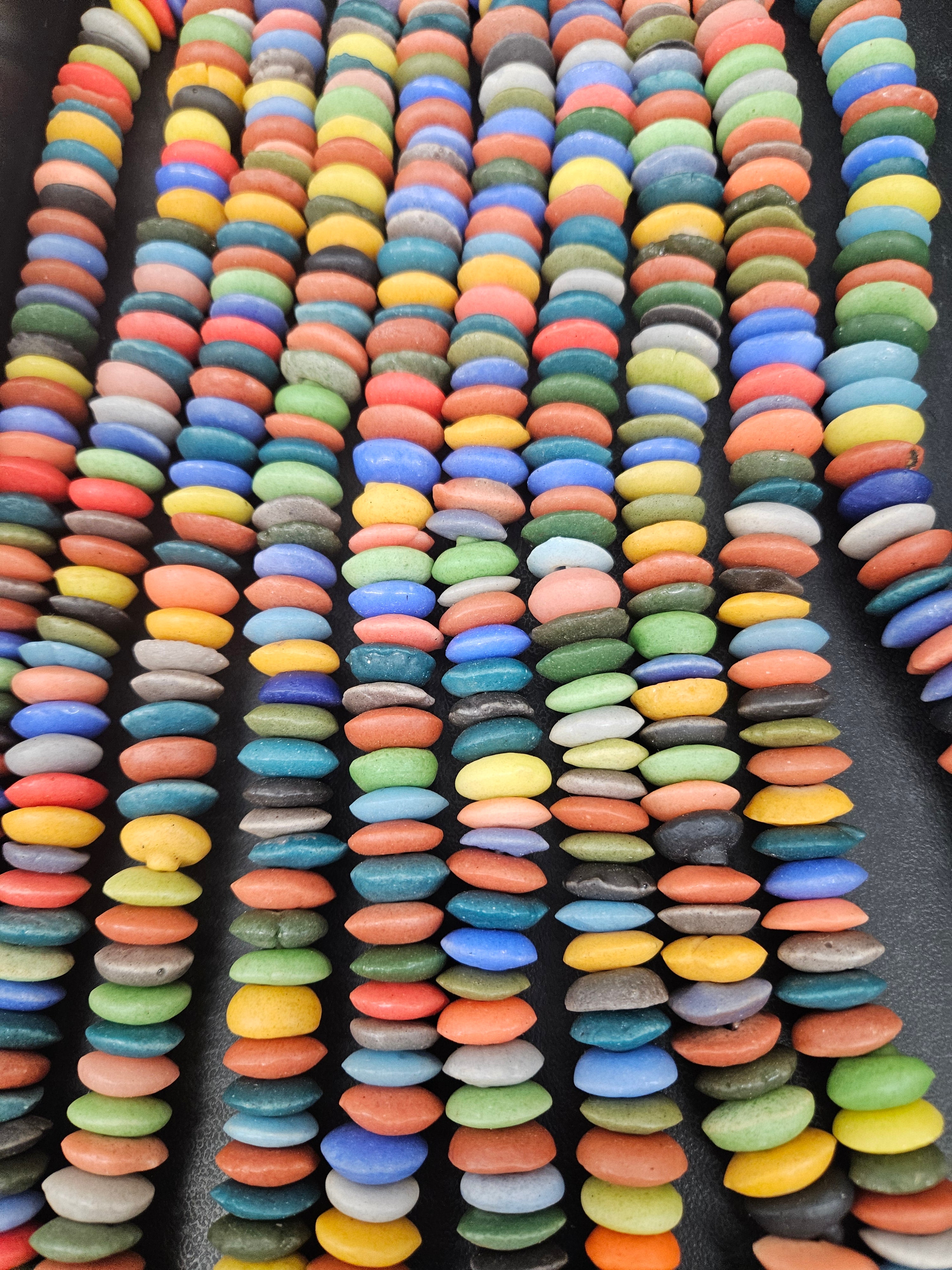 Premium Ashanti Glass Rondelle Beads Mix – Designer Multicolor Recycled Glass Beads | Large Hole African Glass Beads Handcrafted in Ghana