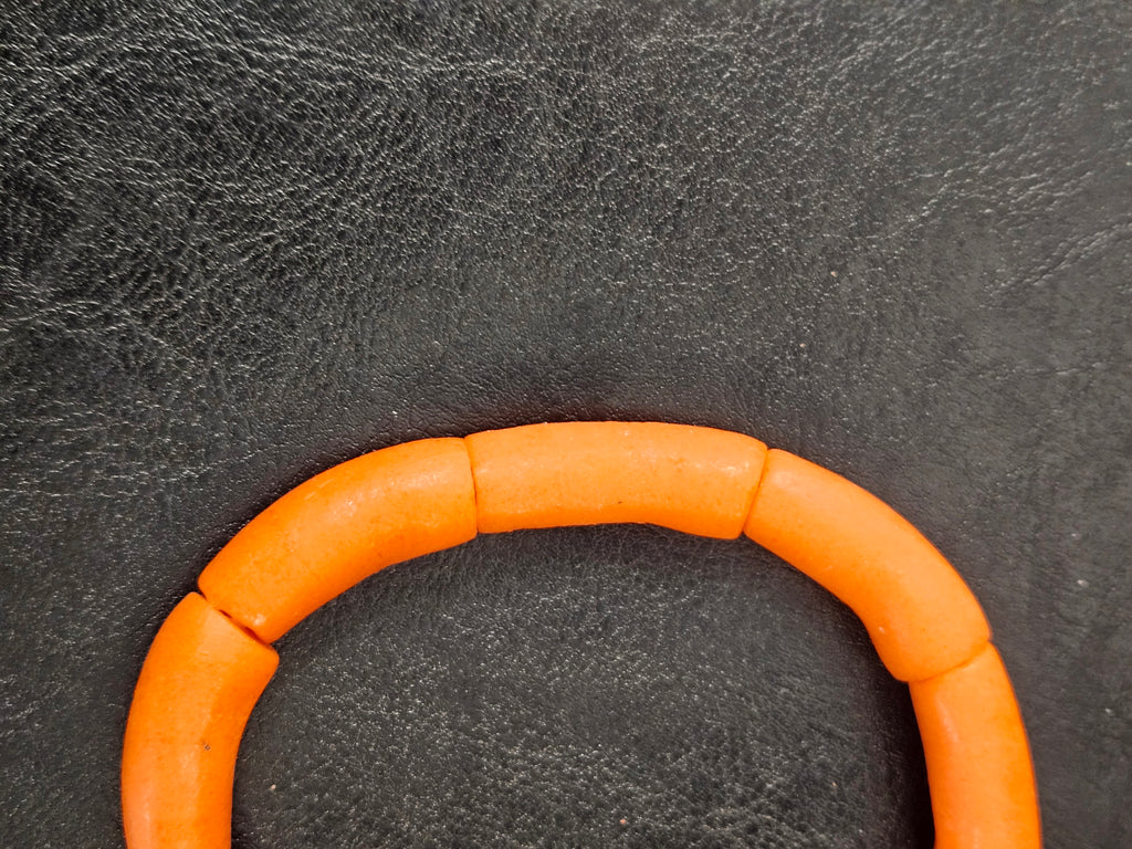 Sunset Orange Krobo Powdered Glass Tube Beads • Large Hole • 10–12 × 24–30 mm • Approx. 9 Beads
