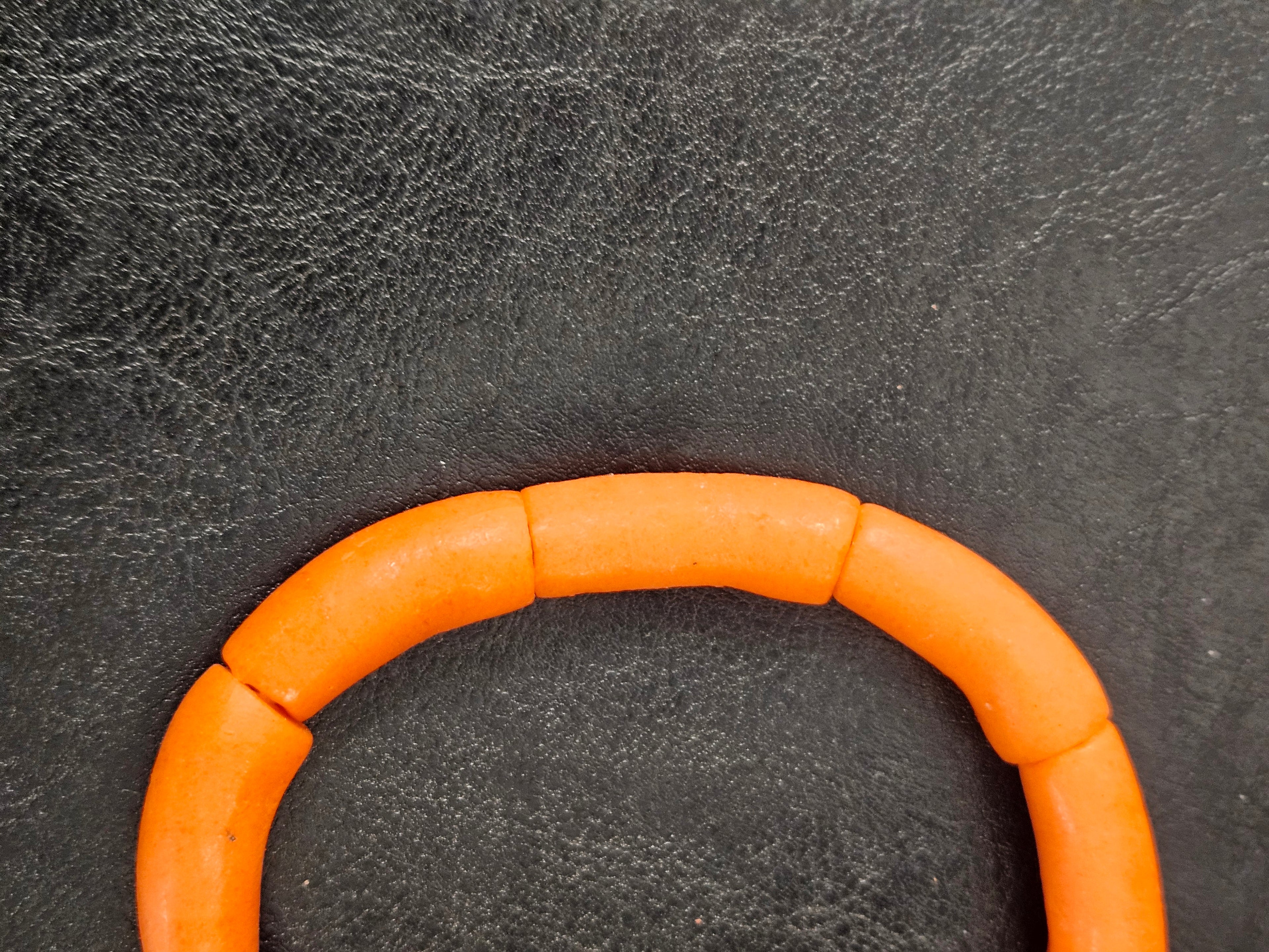 Sunset Orange Krobo Powdered Glass Tube Beads • Large Hole • 10–12 × 24–30 mm • Approx. 9 Beads