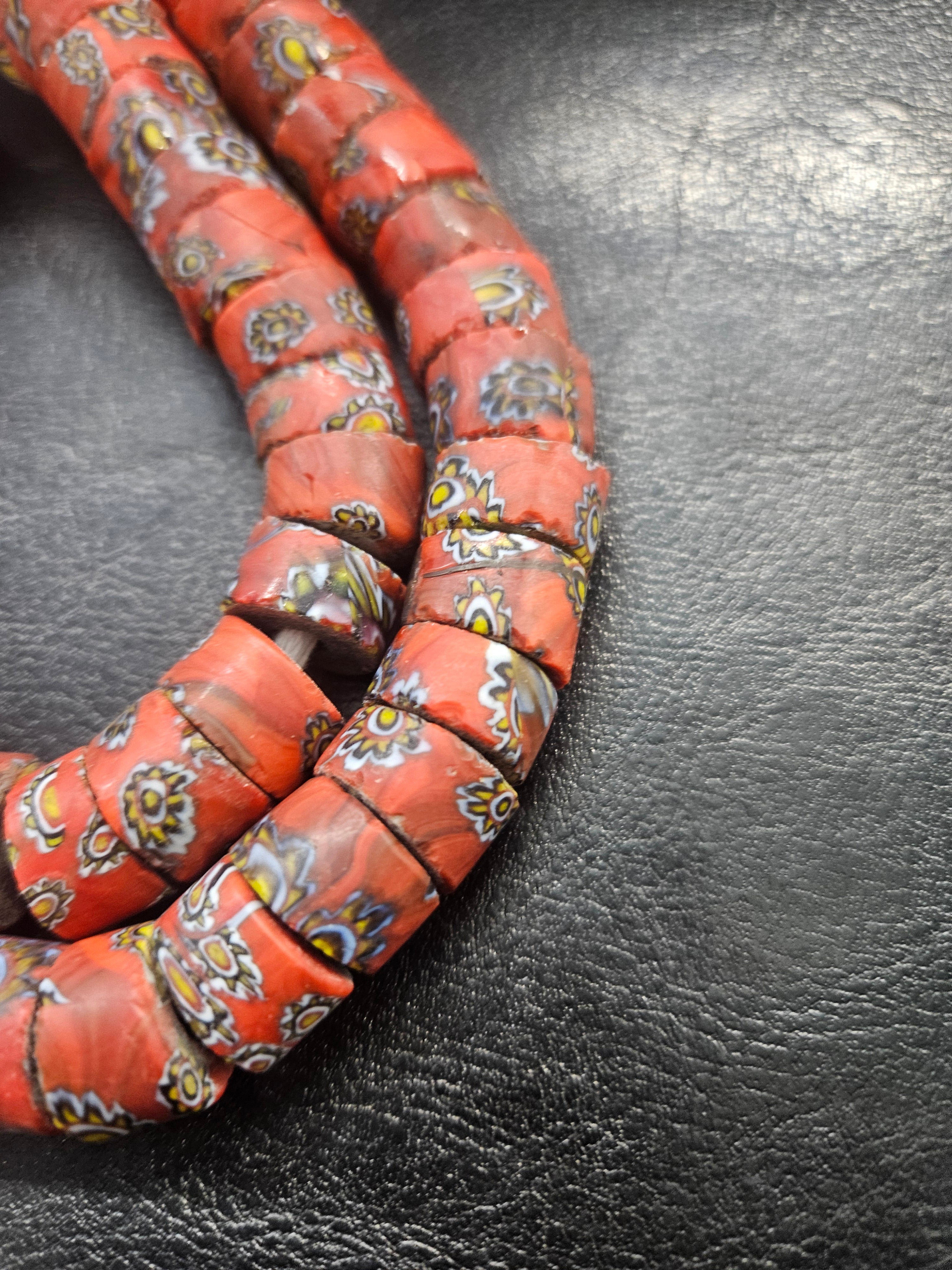 African Trade Beads – Red Multicolor Floral Pattern Strand