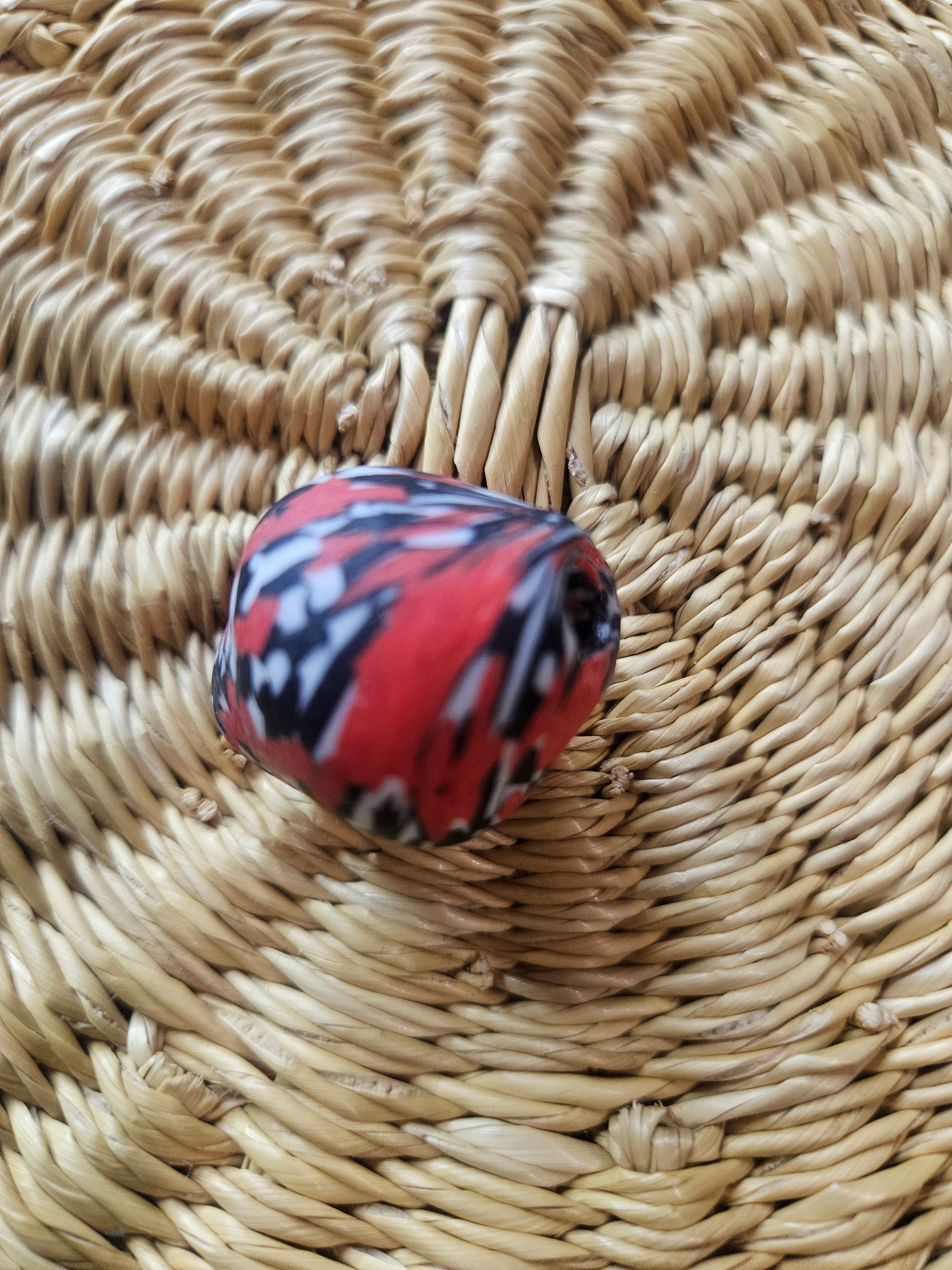 24mm Fused Krobo Recycled Glass Focal Bead – Red Abstract
