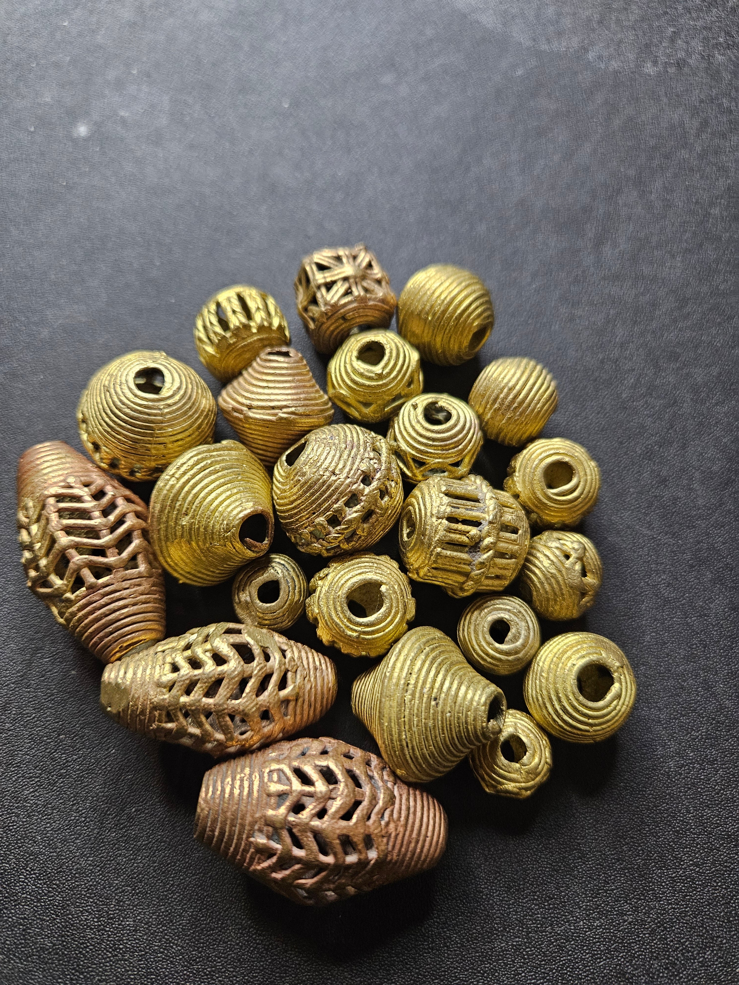 African Ashanti Brass Beads Set – 20 Handcrafted Ghanaian Artisan Beads
