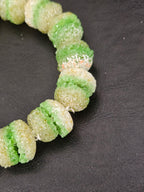 Green & White Krobo Sugar Glass Rondelle Beads | Handcrafted Recycled Glass Beads from Ghana | Approx. 30 Beads Per Strand