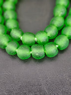 Authentic African Green Krobo Recycled Glass Beads | Handmade Translucent Ghana Beads 12–14mm