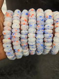White Blue & Coral Speckled Krobo Powder Glass Beads – African Recycled Glass Short Tube Beads for Jewelry Making