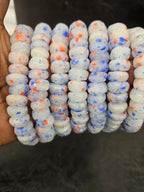 White Blue & Coral Speckled Krobo Powder Glass Beads – African Recycled Glass Short Tube Beads for Jewelry Making