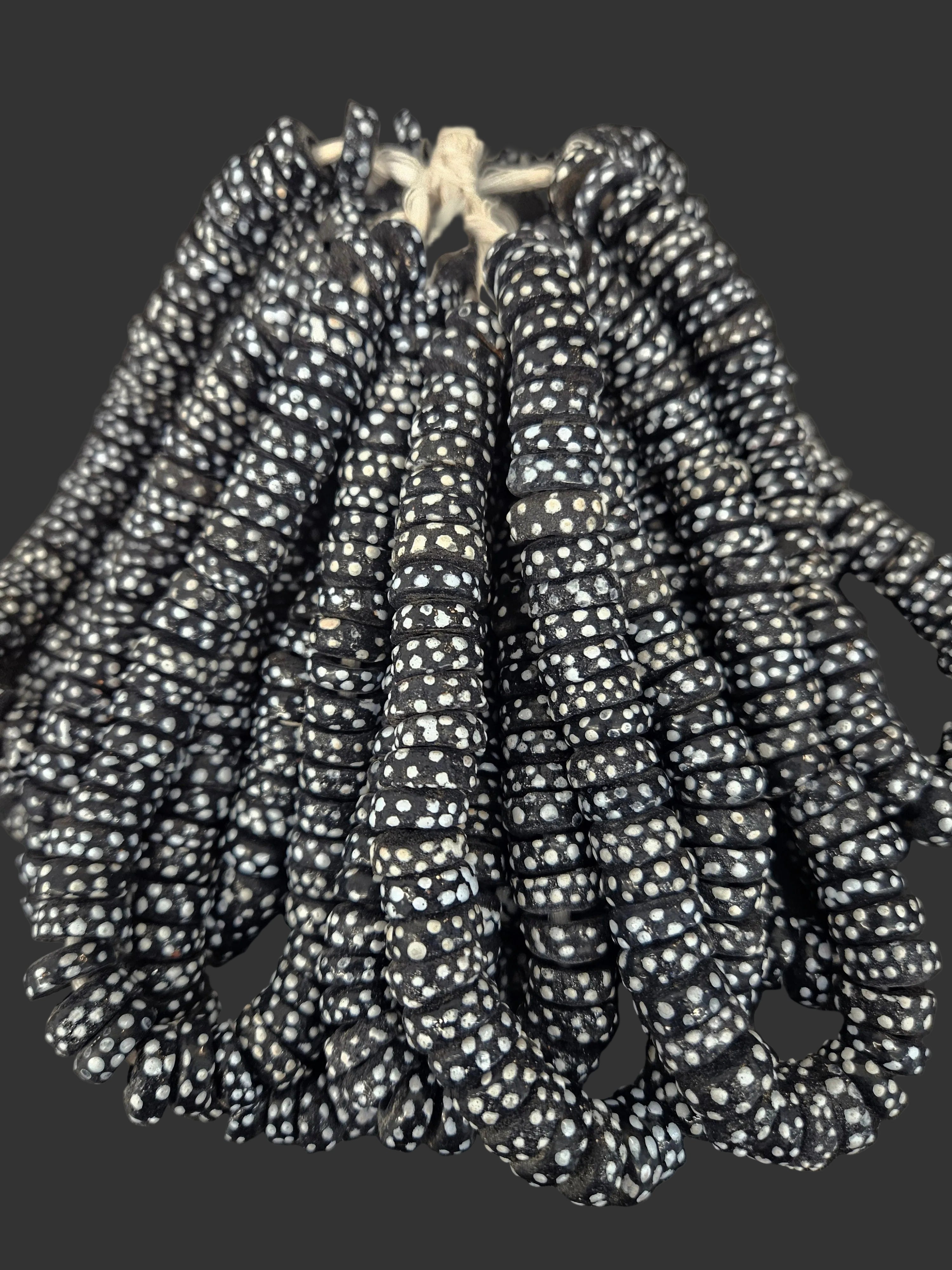 African Glass Beads – Painted Krobo Short Tubes, Black & White Krobo Beads