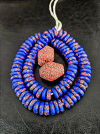 African Glass Bead Bundle – Cobalt Krobo Fused Rondelles + 2 Focal Beads