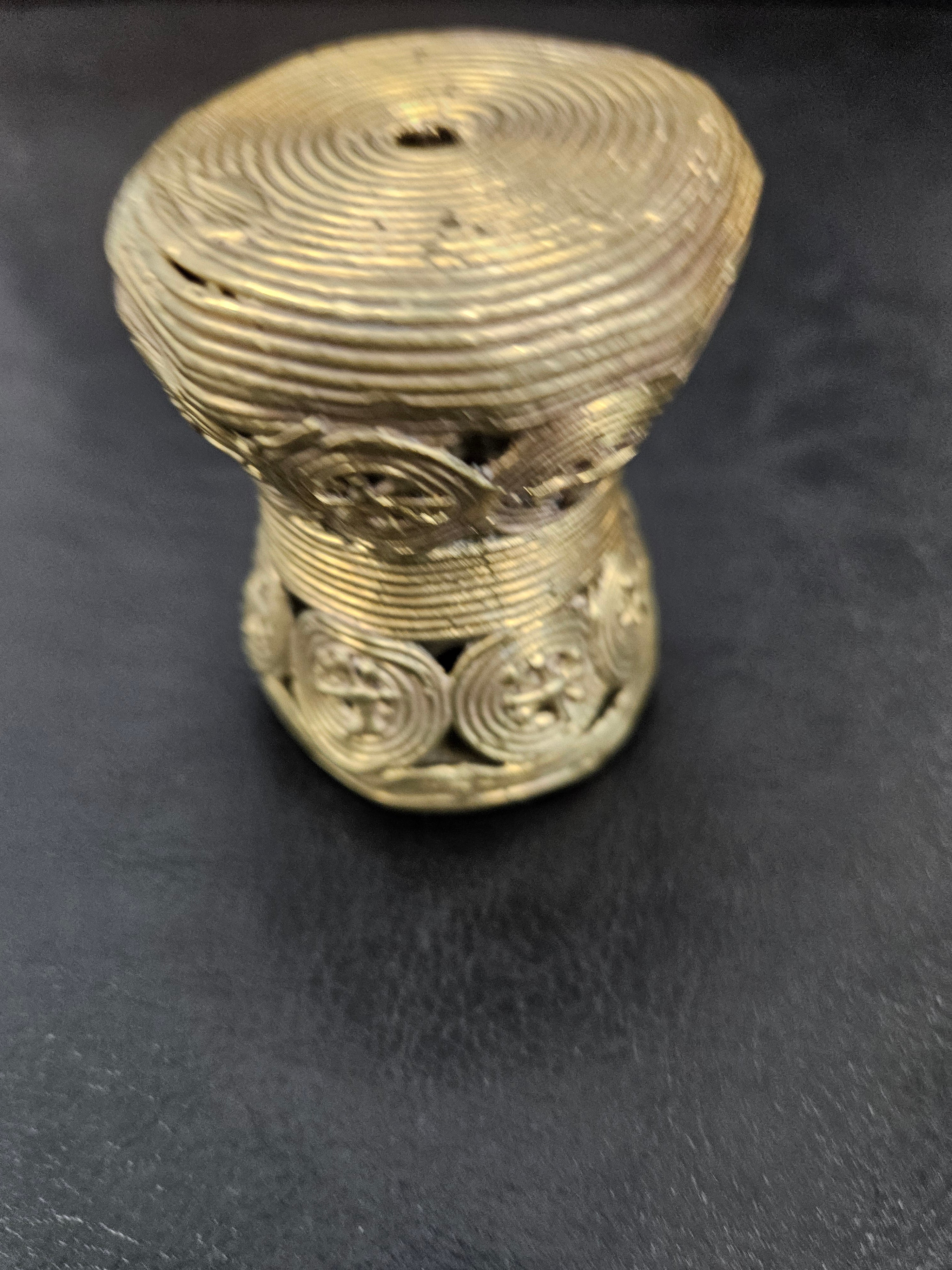 Oversized Ashanti Brass Talking Drum Pendant — Circular Openwork Design