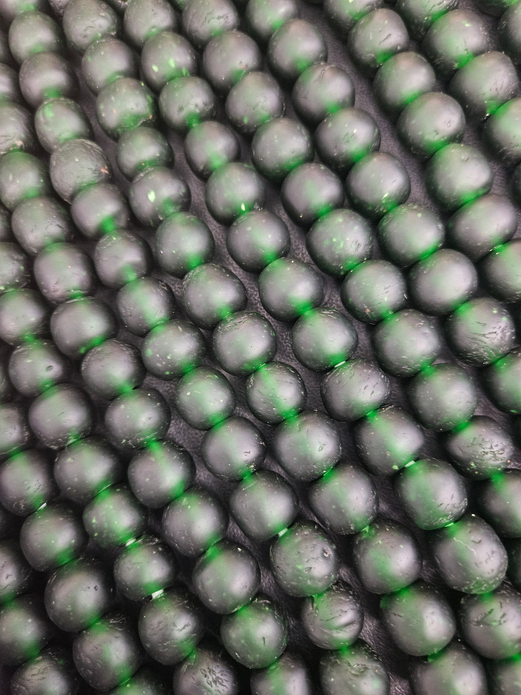 Emerald Frost Krobo Pocket Glass Beads | Handcrafted Ghana Recycled Glass Beads | Translucent Green Artisan Beads