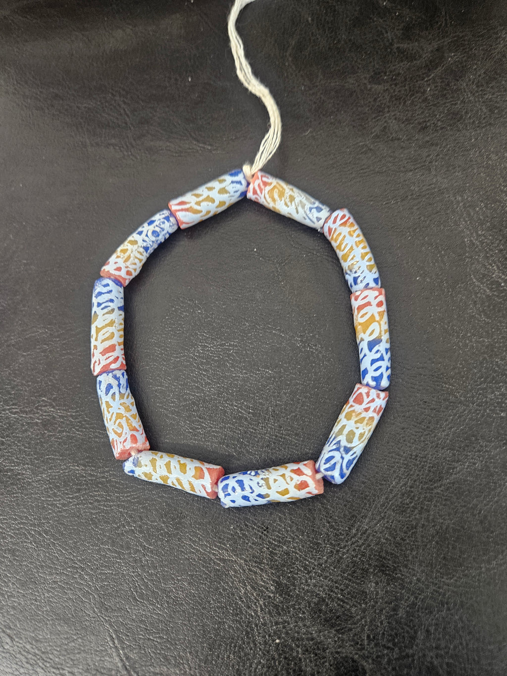 Ivory Multicolor Krobo Painted Glass Long Tube Beads | Handmade African Recycled Glass from Ghana