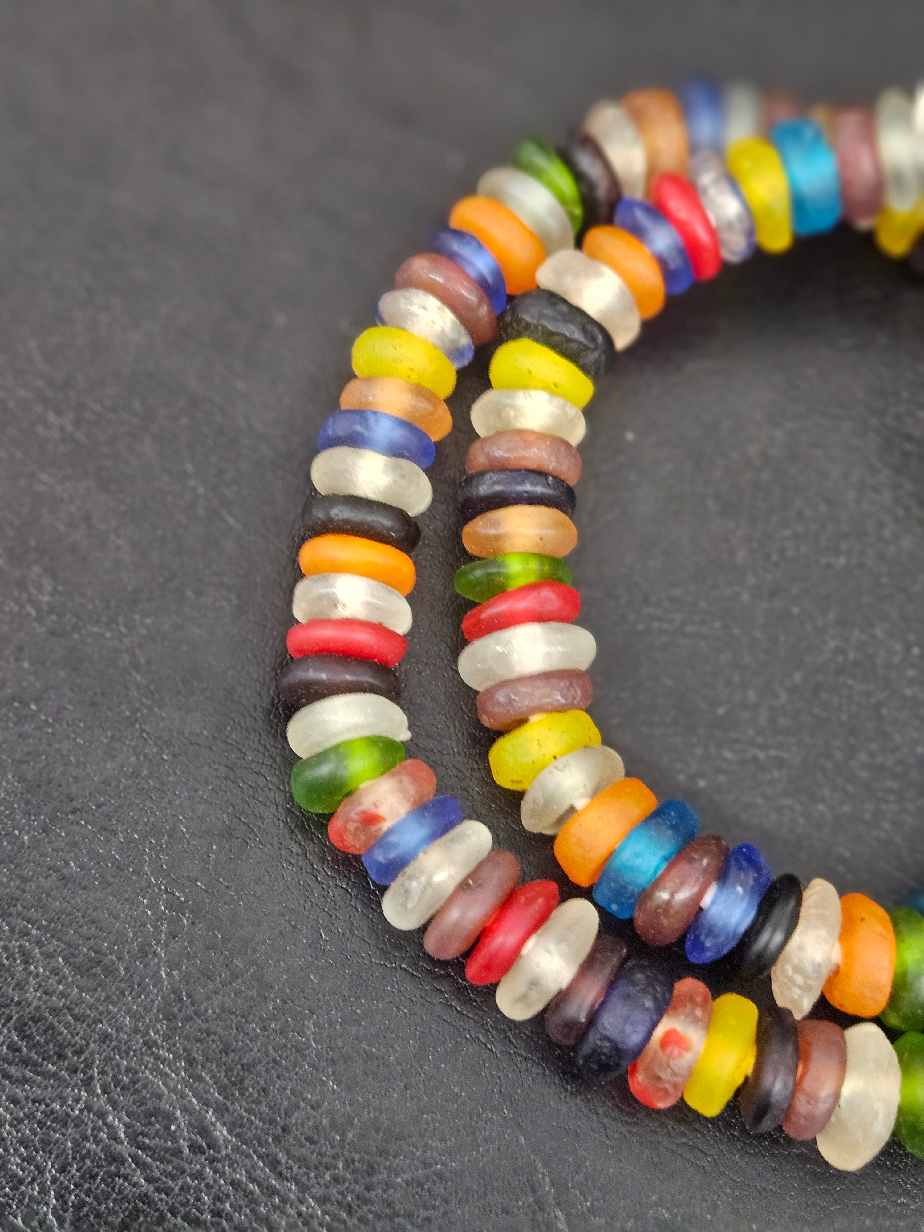 Authentic Designer Mix Krobo Translucent Recycled Glass Rondelle Beads | Handmade Ghana African Glass Beads for Jewelry Making & Wholesale