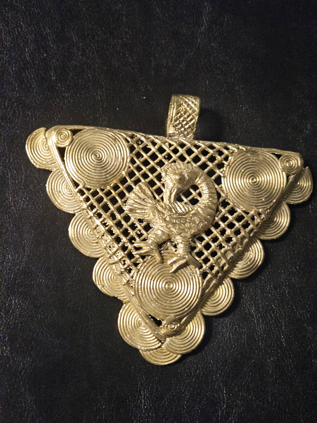 Oversized Sankofa Bird Adinkra Brass Pendant – Handcrafted in Ghana
