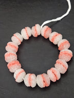 Coral & White Krobo Sugar Glass Rondelle Beads | Handcrafted Recycled Glass Beads from Ghana | Approx. 30 Beads Per Strand