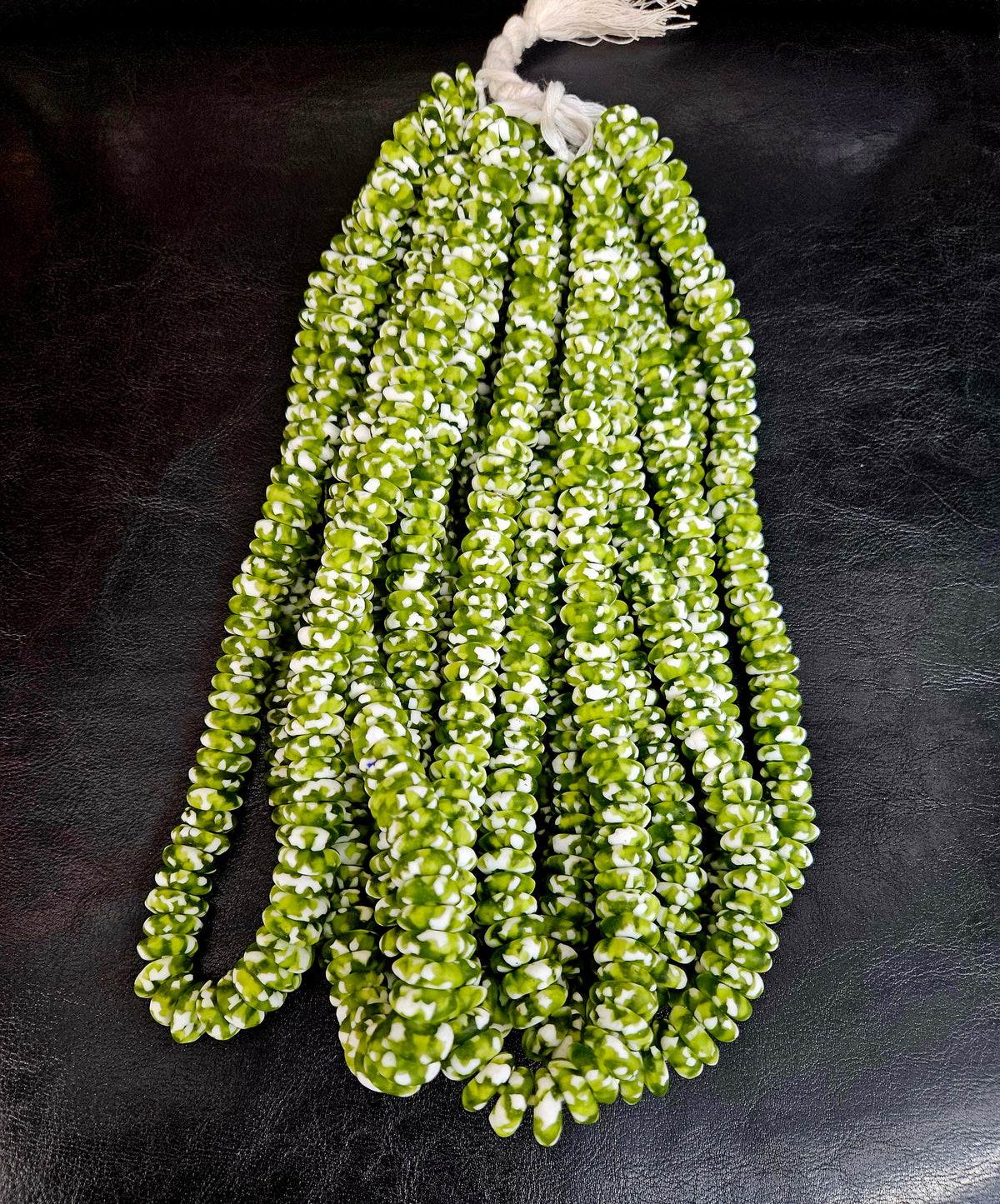 Fused Krobo Recycled Glass Beads | Lime Olive Green Ghana Glass Beads | Authentic African Designer Jewelry Supplies