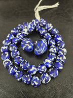 African Glass Bead Bundle – Blue & White Krobo Rounds + Focal Beads
