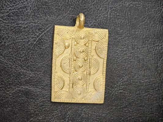 Handcrafted African Brass Pendant – Rectangular Geometric Design, | Ghanaian Artisan Jewelry Making Supply