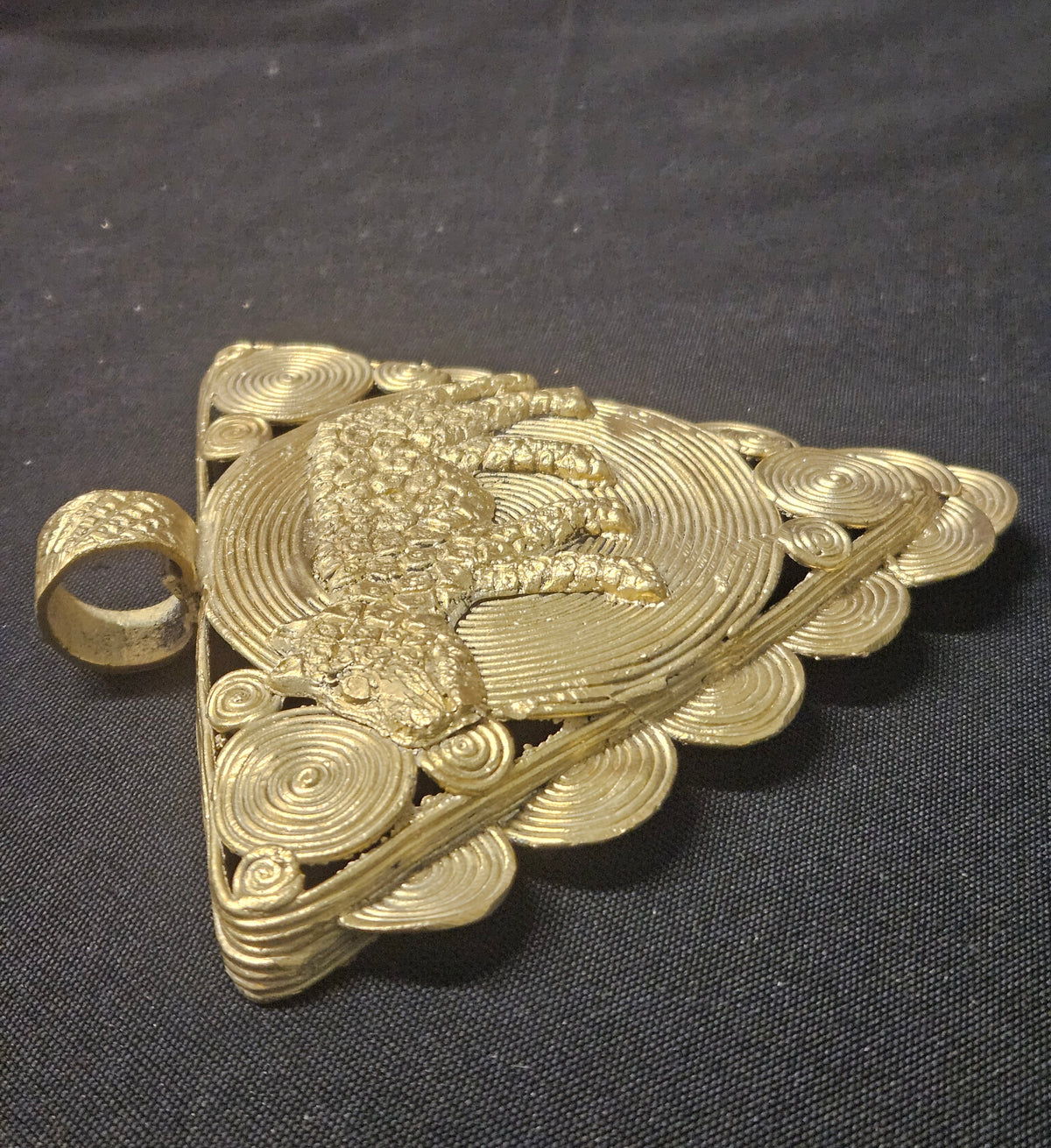 African Brass Tiger Pendant with Adinkrahene Symbol – Ghana