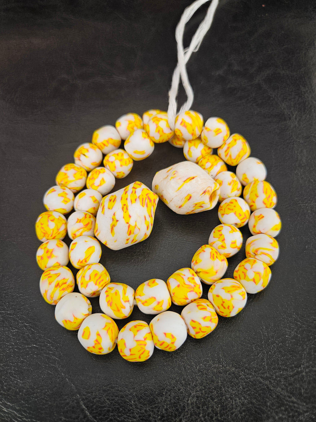African Glass Bead Bundle – Yellow & Ivory Krobo Rounds + Focal Beads