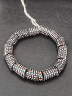Painted Krobo Glass Beads | Black Red & White Polka Dot Long Tube Beads | Handcrafted Ghana Recycled Glass Beads