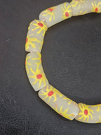 Painted Krobo Glass Tube Beads | Soft Ivory Recycled Glass Tube Beads | Handmade in Ghana | 13–14×26–30mm