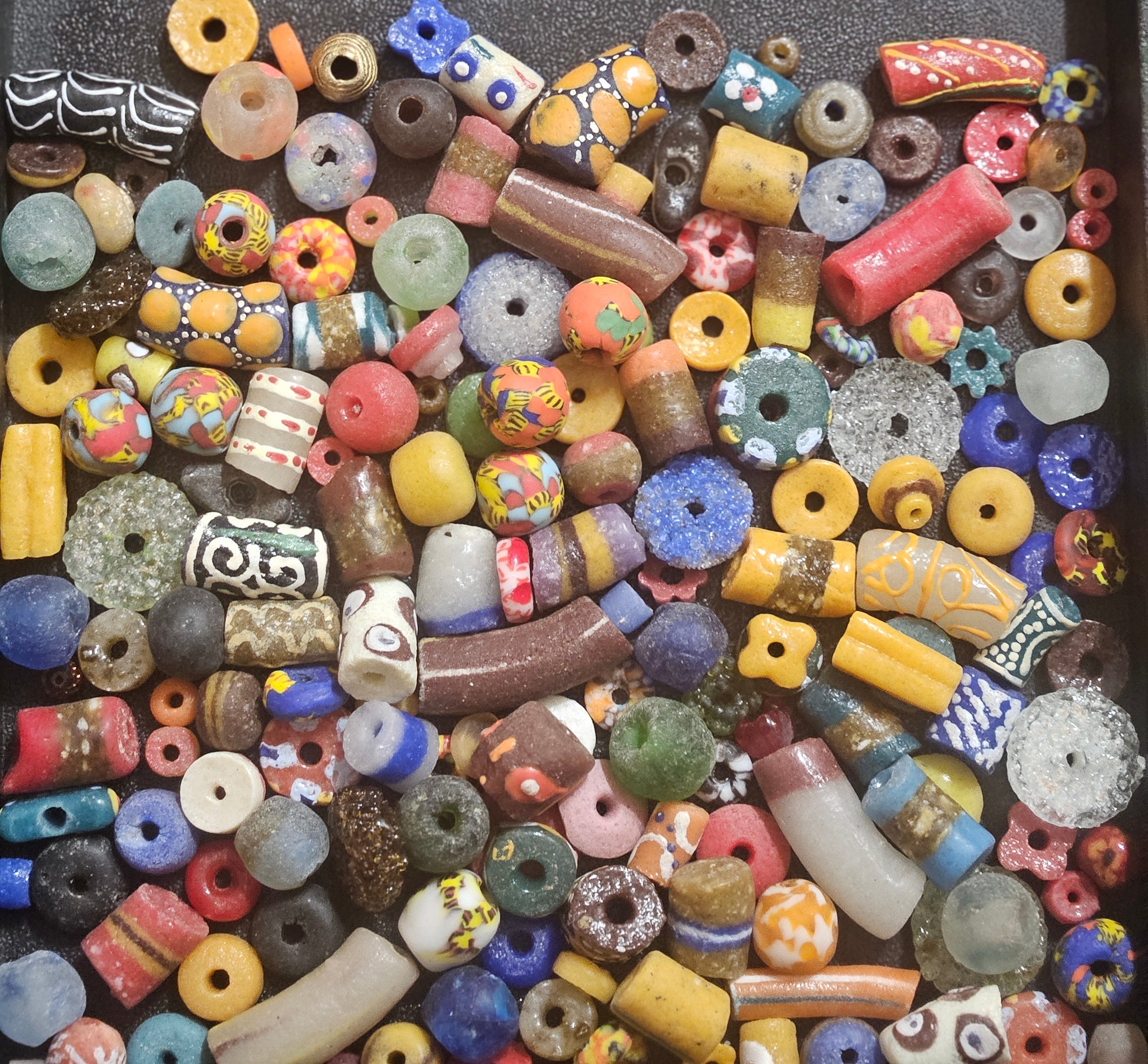 African Krobo Recycled Glass Beads – 1 Cup Mix (160+ Handmade Ghana Beads for Jewelry & Crafting, 1lb)