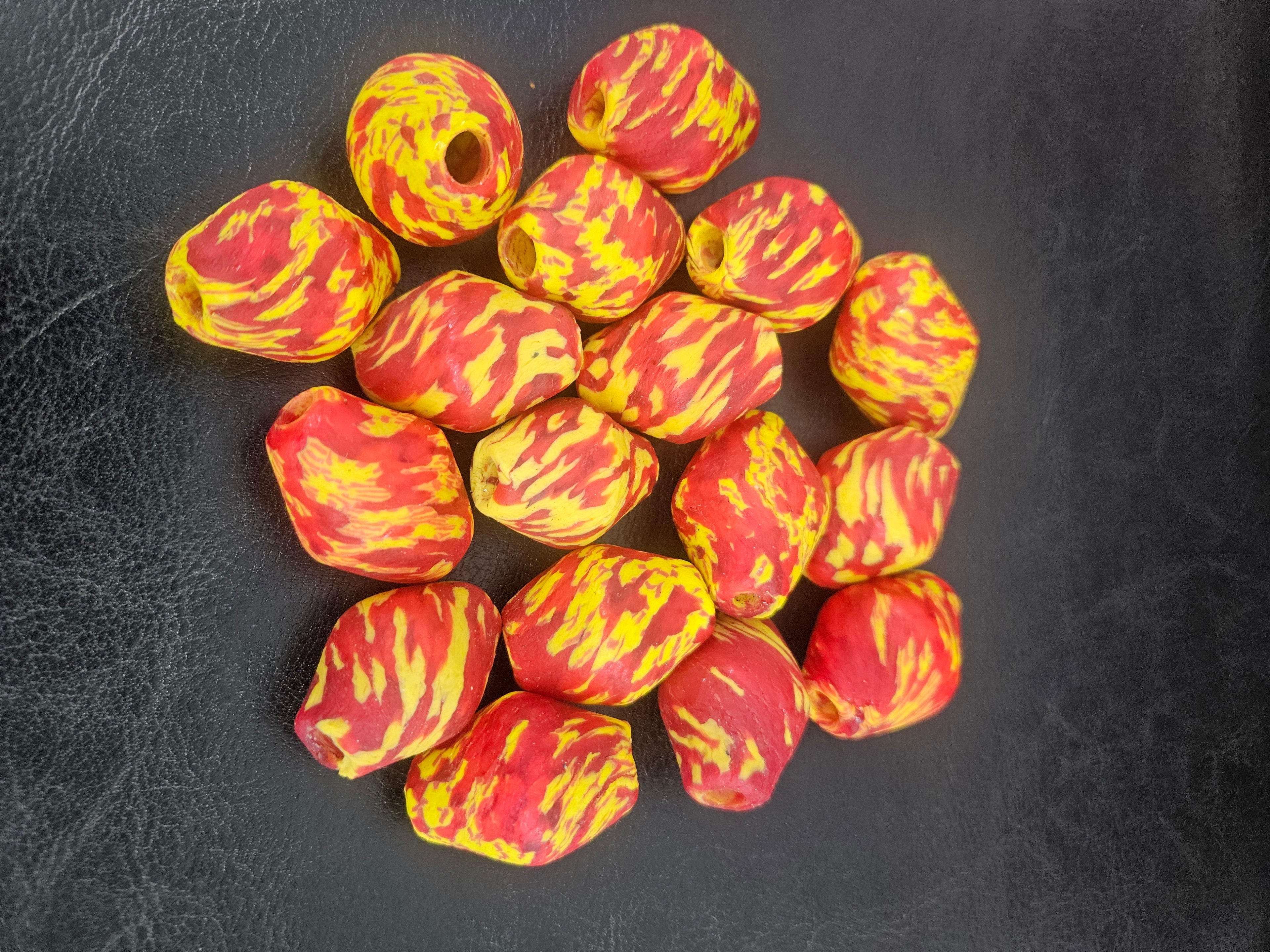 Red & Yellow African Glass Beads Bundle – Krobo Rondelles + Bicone Focals