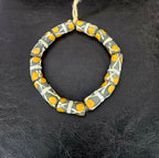 African Glass Beads – Painted Krobo Long Tubes, Green & Gold