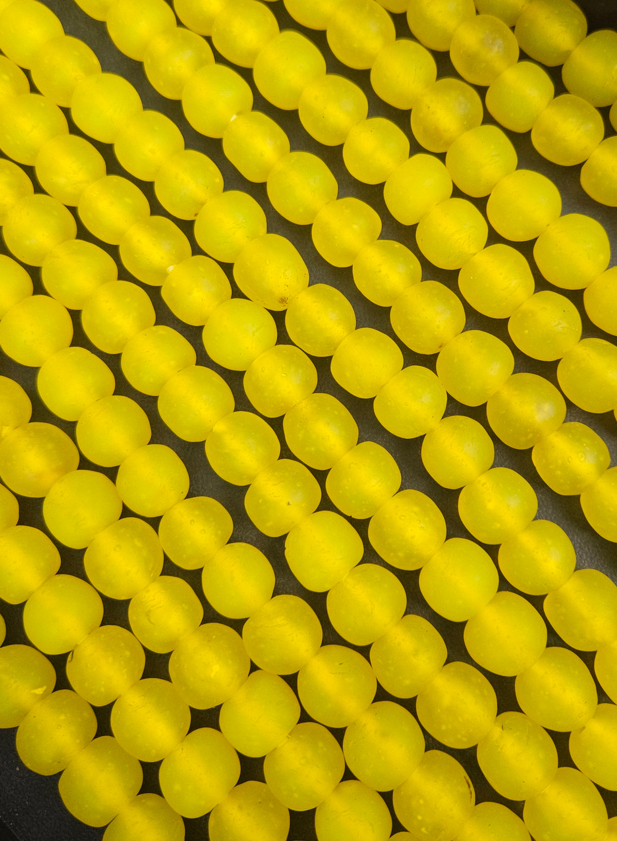 Golden Sunrise Krobo Pocket Glass Beads | Handcrafted Ghana Recycled Glass Beads | Frosted Yellow Artisan Beads